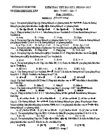 2 Đề kiểm tra 1 tiết lần 2 học kì I môn Hình học Lớp 11 - Năm học 2016-2017 - Trường THPT Duy Tân (Có đáp án)