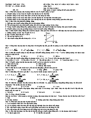 2 Đề kiểm tra học kì I môn Vật lí Lớp 10 (Cơ bản) - Năm học 2020-2021 - Trường THPT Duy Tân (Có đáp án)
