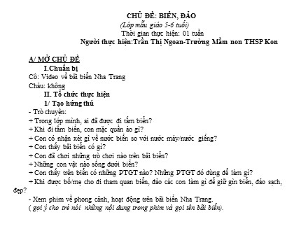 Bài giảng Hoạt động khám phá xã hội Lớp Lá - Đề tài: Biển, đảo - Trần Thị Ngoan