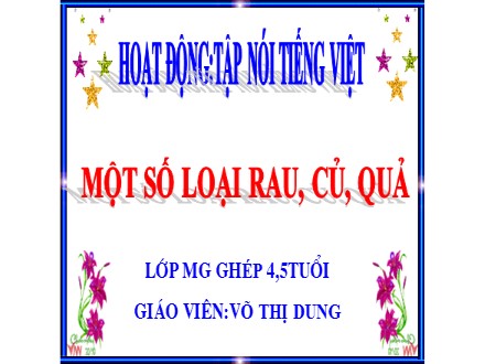 Bài giảng Lớp Mẫu giáo ghép 4-5 tuổi - Hoạt động tập nói tiếng Việt: Một số loại rau, củ, quả - Võ Thị Dung