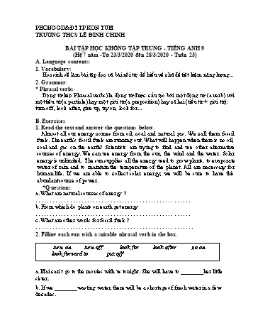 Bài tập môn Tiếng Anh Lớp 9 (Hệ 7 năm) - Tuần 23 - Năm học 2019-2020 - Trường THCS Lê Đình Chinh