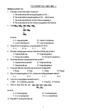 Bài tập tự luận môn Hóa học Lớp 11 - Hiđrocacbon no