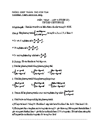 Đề cương ôn tập Tuần 23 môn Toán Lớp 9 - Trường THCS Nguyễn Huệ