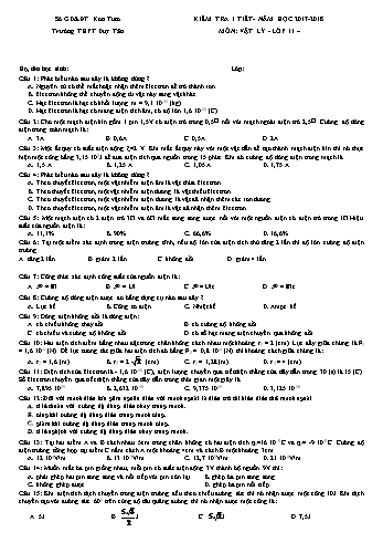 Đề kiểm tra 1 tiết học kì 2 môn Vật lí Lớp 11 - Năm học 2017-2018 - Trường THPT Duy Tân