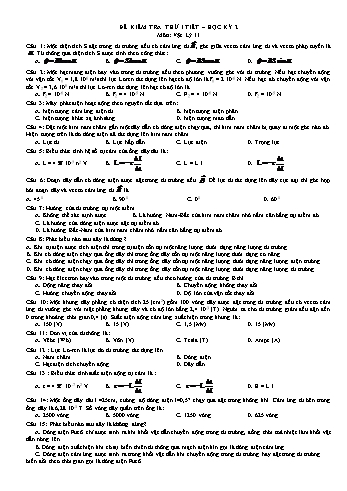 Đề kiểm tra 1 tiết học kì 2 môn Vật lí Lớp 11