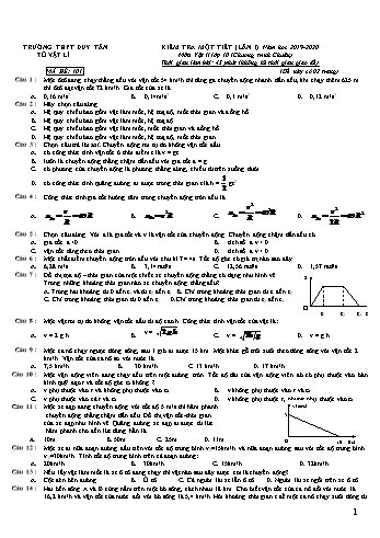 Đề kiểm tra 1 tiết lần 1 môn Vật lí Lớp 10 (Chương trình chuẩn) - Năm học 2019-2020 - Trường THPT Duy Tân