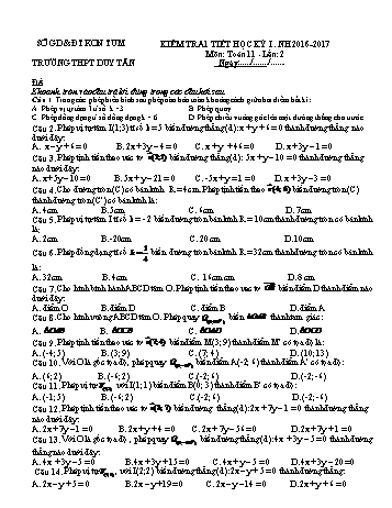 Đề kiểm tra 1 tiết lần 2 học kì 1 môn Hình học Lớp 11 - Năm học 2016-2017 - Trường THPT Duy Tân (Có đáp án)
