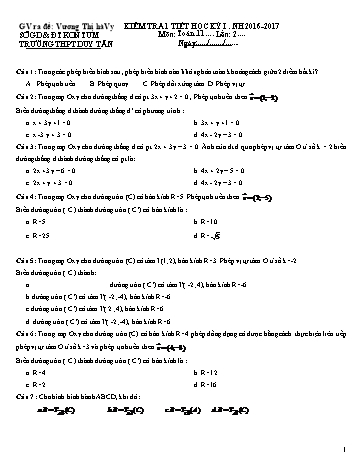 Đề kiểm tra 1 tiết lần 2 học kì I môn Hình học Lớp 11 - Năm học 2016-2017 - Vương Thị Hà Vy (Có đáp án)