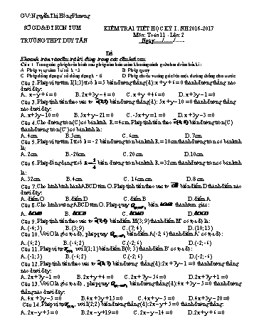 Đề kiểm tra 1 tiết lần 2 học kì I môn Hình học Lớp 11 - Năm học 2016-2017 - Nguyễn Thị Hồng Phương (Có đáp án)