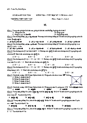 Đề kiểm tra 1 tiết lần 2 học kì I môn Hình học Lớp 11 - Năm học 2016-2017 - Trần Thị Bích Uyên (Có đáp án)