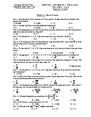 Đề kiểm tra 1 tiết lần 3 học kì I môn Đại số Lớp 11 - Mã đề 112 - Năm học 2016-2017 - Trường THPT Duy Tân (Kèm đáp án)