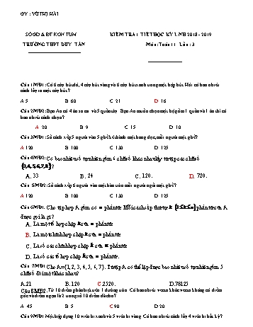 Đề kiểm tra 1 tiết lần 3 học kì I môn Đại số Lớp 11 - Năm học 2018-2019 - Vũ Thị Hải (Có đáp án)