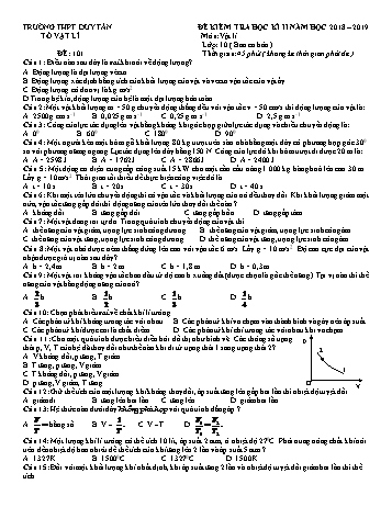 Đề kiểm tra học kì II môn Vật lí Lớp 10 (Ban cơ bản) - Mã 101 - Năm học 2018-2019 - Trường THPT Duy Tân