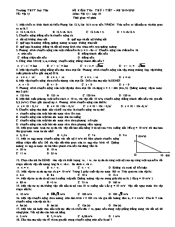 Đề kiểm tra thử 1 tiết học kì I môn Vật lí Lớp 10 - Năm học 2019-2020 - Trường THPT Duy Tân