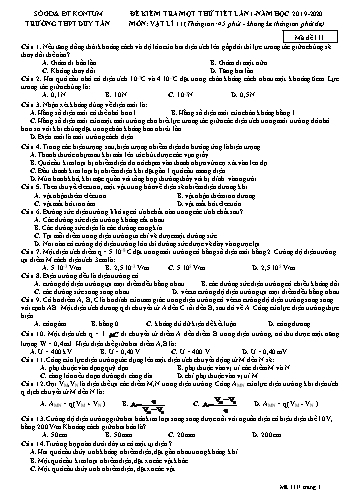 Đề kiểm tra thử 1 tiết lần 1 học kì I môn Vật lí Lớp 11 - Mã đề 111 - Năm học 2019-2020 - Trường THPT Duy Tân