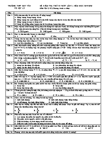 Đề kiểm tra thử 1 tiết lần 2 môn Vật lí Lớp 10 (Chương trình cơ bản) - Năm học 2019-2020 - Trường THPT Duy Tân
