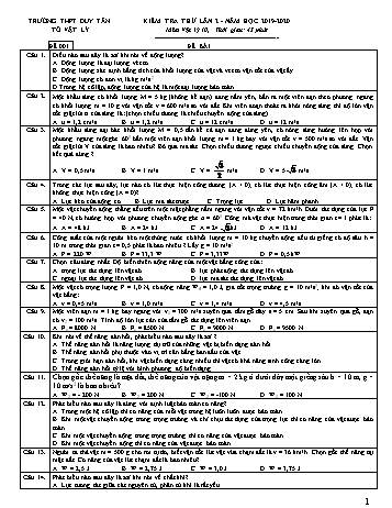 Đề kiểm tra thử 1 tiết lần 2 môn Vật lí Lớp 10 - Đề 001 - Năm học 2019-2020 - Trường THPT Duy Tân