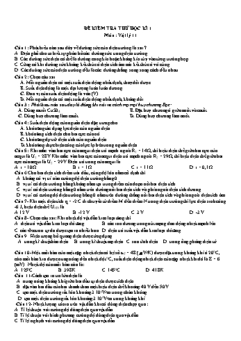 Đề kiểm tra thử học kì 1 môn Vật lí Lớp 11
