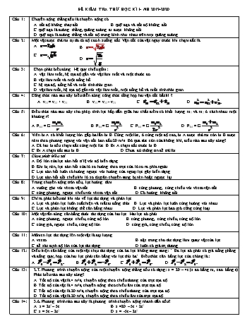 Đề kiểm tra thử học kì I môn Vật lí Lớp 10 - Năm học 2019-2020 - Trường THPT Duy Tân