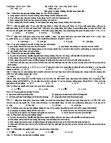 Đề kiểm tra thử học kì I môn Vật lí Lớp 11 - Năm học 2018-2019 - Trường THPT Duy Tân