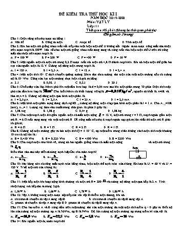 Đề kiểm tra thử học kì I môn Vật lí Lớp 11 - Năm học 2019-2020