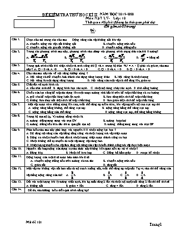 Đề kiểm tra thử học kì II môn Vật lí Lớp 10 - Mã đề 101 - Năm học 2019-2020 - Trường THPT Duy Tân