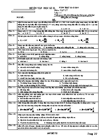 Đề ôn tập kiểm tra học kì II môn Vật lí Lớp 11 - Năm học 2018-2019