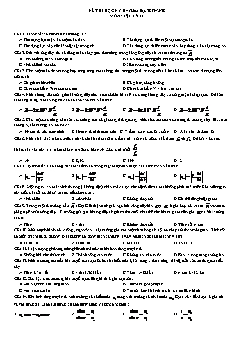 Đề thi học kì II môn Vật lí Lớp 11 - Năm học 2019-2020