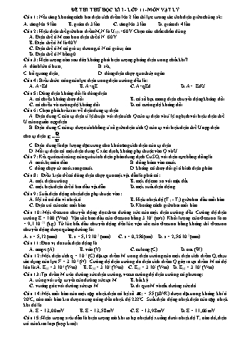 Đề thi thử học kì 1 môn Vật lí Lớp 11