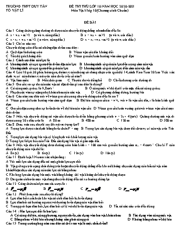 Đề thi thử học kì I môn Vật lí Lớp 10 (Chương trình chuẩn) - Năm học 2020-2021 - Trường THPT Duy Tân