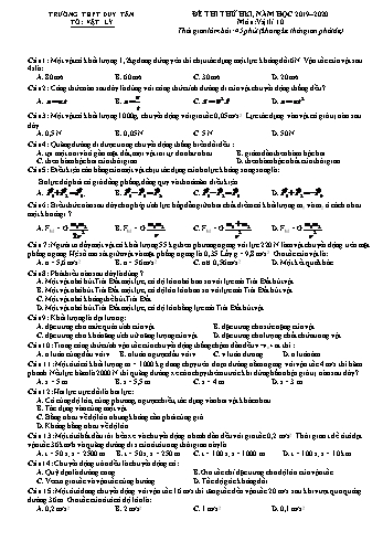 Đề thi thử học kì I môn Vật lí Lớp 10 - Năm học 2019-2020 - Trường THPT Duy Tân