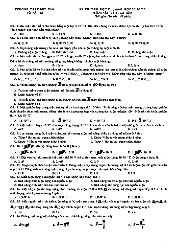 Đề thi thử học kì I môn Vật lí Lớp 11 (Cơ bản) - Năm học 2019-2020 - Trường THPT Duy Tân