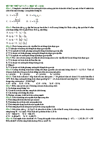 Đề thi thử học kì I môn Vật lí Lớp 11 năm 2020