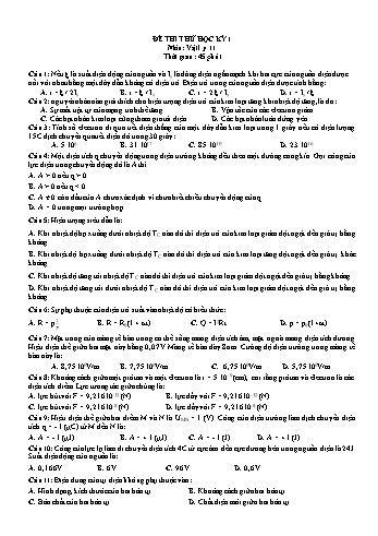 Đề thi thử học kì I môn Vật lí Lớp 11