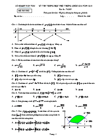 Đề thi thử THPT Quốc gia môn Toán năm 2019 - Mã đề 004 - Sở GD&ĐT Kon Tum (Có đáp án chi tiết)