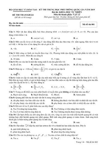 Đề thi thử THPT Quốc gia môn Vật lí năm 2019 - Mã đề thi 001