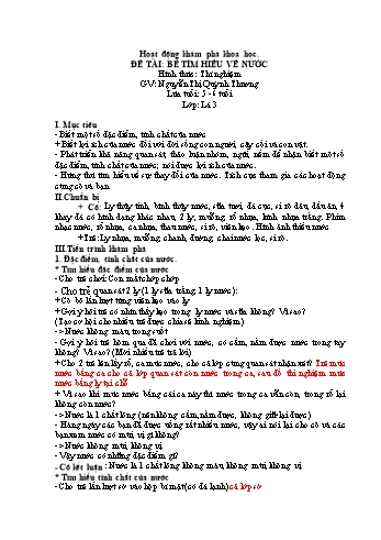 Giáo án Hoạt động khám phá khoa học Lớp Lá 3 - Đề tài: Bé tìm hiểu về nước - Nguyễn Thị Quỳnh Thương