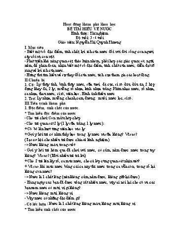 Giáo án Hoạt động khám phá khoa học Lớp Lá - Chủ đề: Bé tìm hiểu về nước - Nguyễn Thị Quỳnh Thương