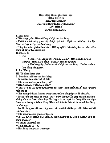 Giáo án Hoạt động khám phá khoa học Lớp Mầm 3 - Đề tài: Hoa hồng - Năm học 2020-2021 - Nguyễn Thị Uyên Phương