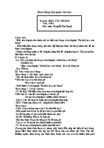 Giáo án Hoạt động làm quen văn học Lớp Chồi - Truyện: Hoa cúc trắng - Nguyễn Thị Thanh