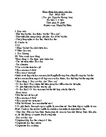 Giáo án Hoạt động làm quen văn học Lớp Mầm - Chủ đề: Hoa sen - Phạm Thị Hiền