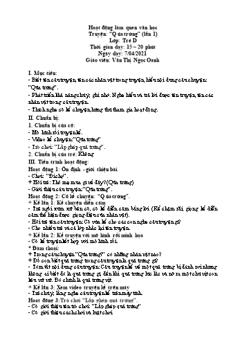 Giáo án Hoạt động làm quen văn học Lớp Nhóm trẻ D - Đề tài: Truyện Quả trứng (Lần 1) - Năm học 2020-2021 - Văn Thị Ngọc Oanh
