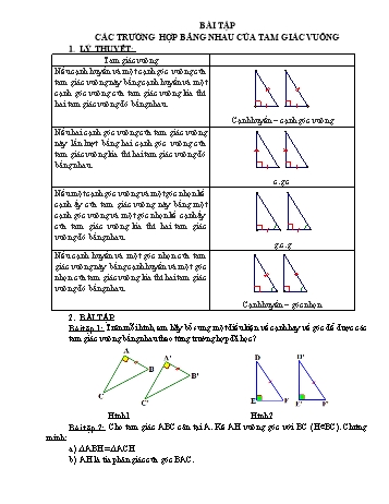 Lí thuyết và bài tập Hình học Lớp 7 - Bài: Các trường hợp bằng nhau của tam giác vuông