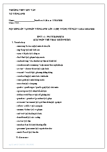 Nội dung ôn tập môn Tiếng Anh Lớp 12 (Hệ 7 năm) - Từ ngày 23/03/2020 đến 28/03/2020 - Trường THPT Duy Tân