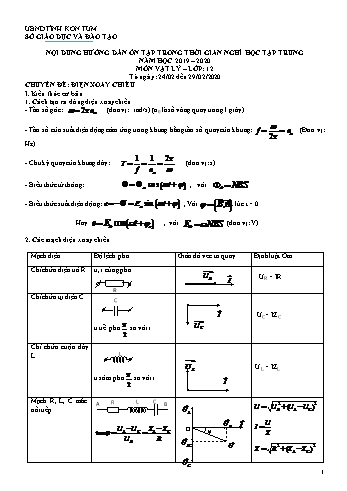 Nội dung ôn tập trong thời gian nghỉ học tập trung môn Vật lí Lớp 12 - Đợt 2 - Năm học 2019-2020 - Sở GD&ĐT Kon Tum