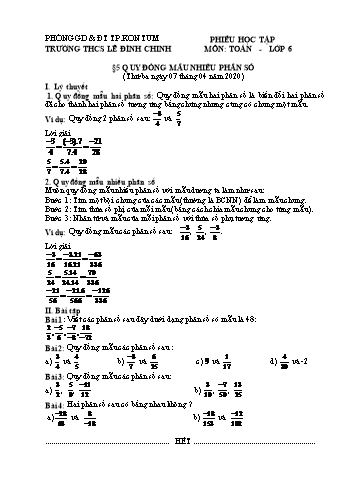 Phiếu bài tập môn Toán Lớp 6 - Bài 5: Quy đồng mẫu nhiều phân số - Năm học 2019-2020 - Trường THCS Lê Đình Chinh