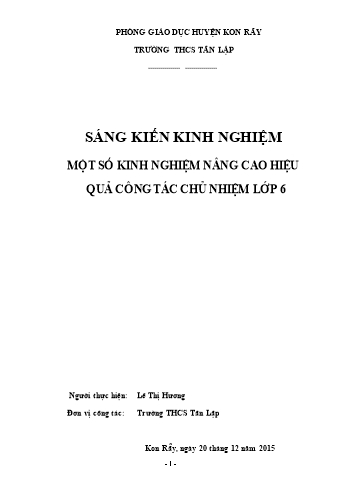 Sáng kiến kinh nghiệm Một số kinh nghiệm nâng cao hiệu quả công tác chủ nhiệm Lớp 6 - Lê Thị Hương