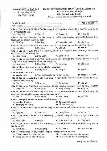 24 Đề thi THPT quốc gia năm 2019 môn Địa lí (Kèm đáp án)