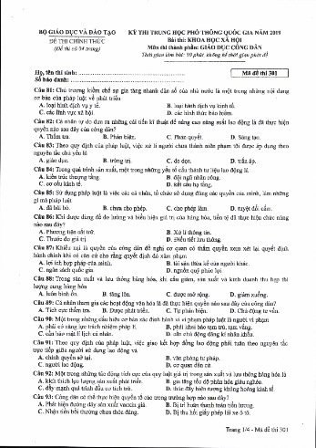 24 Đề thi THPT quốc gia năm 2019 môn Giáo dục công dân (Kèm đáp án)