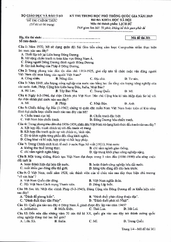 24 Đề thi THPT quốc gia năm 2019 môn Lịch sử (Kèm đáp án)